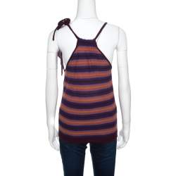 M Missoni Brown and Blue Striped Knit Tie Detail Racer Back Top M