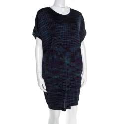 مملوكة مسبقًا M Missoni Multicolor Fleece Wool Blend Dolman Sleeve Shift Dress L