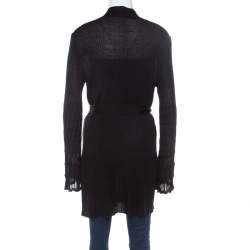 Pre Owned M Missoni Black Perforated Knit Open Front Belted Cardigan L