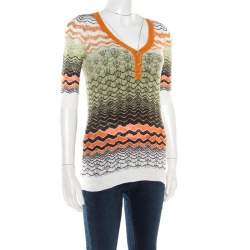 مملوكة مسبقًا توب إم ميزوني تريكو مثقب متعدد الألوان ثلاث أربع أكمام بأزرار M