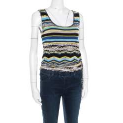 Pre Owned M Missoni Multicolor Striped Perforated Knit Side Tie Detail Sleeveless Top S