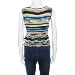 Pre Owned M Missoni Multicolor Striped Perforated Knit Side Tie Detail Sleeveless Top S