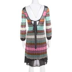 Pre Owned M Missoni Multicolor Lurex Chevron Patterned Knit Neck Tie Detail Dress M