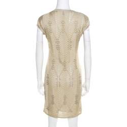 Pre Owned M Missoni Gold Zig Zag Pattern Perforated Lurex Knit Cap Sleeve Dress S