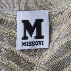 Pre Owned M Missoni Gold Zig Zag Pattern Perforated Lurex Knit Cap Sleeve Dress S