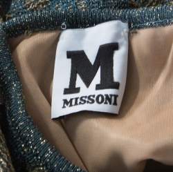 Pre Owned M Missoni Blue Floral Jacquard Lurex Knit Long Sleeve Cross Back Mini Dress S