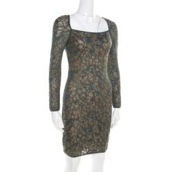 Pre Owned M Missoni Blue Floral Jacquard Lurex Knit Long Sleeve Cross Back Mini Dress S