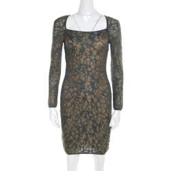Pre Owned M Missoni Blue Floral Jacquard Lurex Knit Long Sleeve Cross Back Mini Dress S