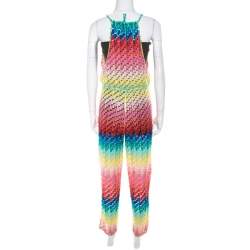 Pre Owned Missoni Mare Rainbow Patterned Perforated Knit Beach Cover Up Jumpsuit S