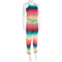 Pre Owned Missoni Mare Rainbow Patterned Perforated Knit Beach Cover Up Jumpsuit S