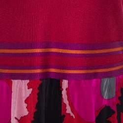 Pre Owned فستان أم ميزوني ماكسي جيرسي مطبوع بلا حمالات متعدد الألوان M 