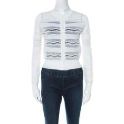 Pre Owned M Missoni White Zig Zag Cotton Cropped Cardigan S