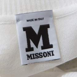 Pre Owned M Missoni White Zig Zag Cotton Cropped Cardigan S