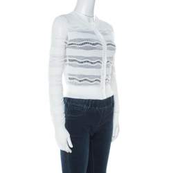 Pre Owned M Missoni White Zig Zag Cotton Cropped Cardigan S