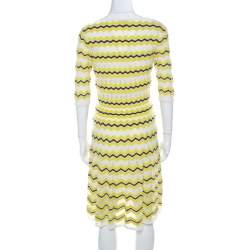 Pre Owned فستان إم ميزوني سكيتر تريكو نمط شيفرون أخضر M