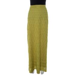 Pre Owned M Missoni Lime Green Wool Blend Knitted Maxi Skirt S