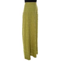 Pre Owned M Missoni Lime Green Wool Blend Knitted Maxi Skirt S
