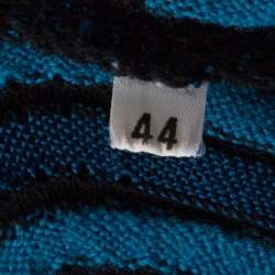 Pre Owned فستان إم ميزوني تريكو أزرق وأسود نمط  مموج بياقة قابلة للفصل أكمام قصيرة M 