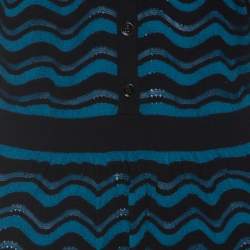 Pre Owned فستان إم ميزوني تريكو أزرق وأسود نمط مموج بياقة قابلة للفصل أكمام قصيرة M 