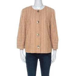 Pre Owned M Missoni Beige Silk Blend Boucle Knit Three Quarter Sleeve Jacket L 