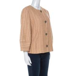 Pre Owned M Missoni Beige Silk Blend Boucle Knit Three Quarter Sleeve Jacket L 