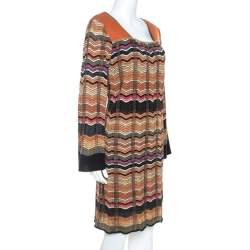 Pre Owned M Missoni Multicolor Chevron Knit Wool Blend Dress L