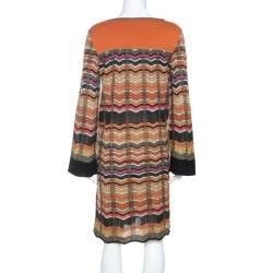 Pre Owned M Missoni Multicolor Chevron Knit Wool Blend Dress L