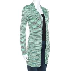 Pre Owned M Missoni Mint Green Striped Knit Open Front Cardigan M