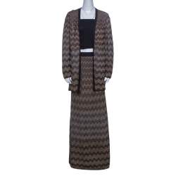 Pre Owned M Missoni Black and Gold Chevron Lurex Knit Skirt And Cardigan Set M