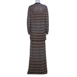Pre Owned M Missoni Black and Gold Chevron Lurex Knit Skirt And Cardigan Set M