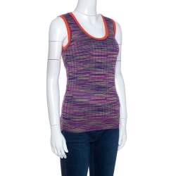 Pre Owned M Missoni Multicolor Knit Contrast Trim Sleeveless Tank Top M