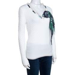 Pre Owned M Missoni White Textured Knit Scarf Detail Top S