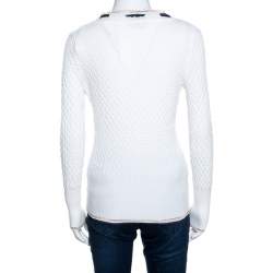 Pre Owned M Missoni White Textured Knit Scarf Detail Top S