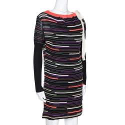 Pre Owned M Missoni Black Embossed Stripe Lurex Wool Knit Mini Dress S
