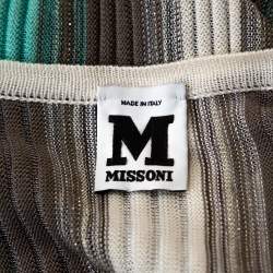 Pre Owned M Missoni Teal & Grey Striped Lurex Knit Button Front Cardigan L