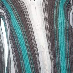 Pre Owned M Missoni Teal & Grey Striped Lurex Knit Button Front Cardigan L