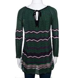 Pre Owned M Missoni Green Pointelle Knit Long Sleeve Top S