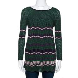 Pre Owned M Missoni Green Pointelle Knit Long Sleeve Top S