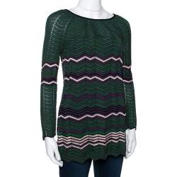 Pre Owned M Missoni Green Pointelle Knit Long Sleeve Top S