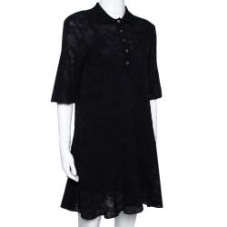 مملوكة مسبقًا M Missoni Black Textured Wool Blend Knit A Line Dress S