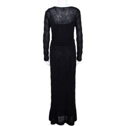 Pre Owned M Missoni Black Textured Wool Blend Knit Maxi Dress L 