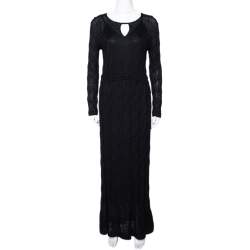 Pre Owned M Missoni Black Textured Wool Blend Knit Maxi Dress L 