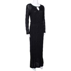 Pre Owned M Missoni Black Textured Wool Blend Knit Maxi Dress L 