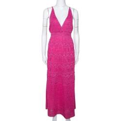 Pre Owned M Missoni Pink Zig Zag Lurex Knit Sleeveless Maxi Dress L