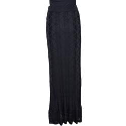 Pre Owned تنورة أم ميزوني ماكسي طية تريكو متعرجة سوداء M