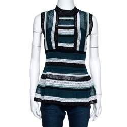 Pre Owned M Missoni Teal Striped Knit Sleeveless Peplum Top S