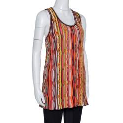 Pre Owned توب أم ميزوني بلا أكمام تريكو مضلع مخطط متعدد الألوان L