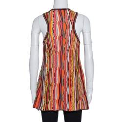Pre Owned توب أم ميزوني بلا أكمام تريكو مضلع مخطط متعدد الألوان L