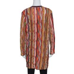 Pre Owned M Missoni Multicolor Striped Rib Knit Open Front Cardigan L