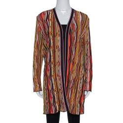 Pre Owned M Missoni Multicolor Striped Rib Knit Open Front Cardigan L